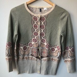 Wool Blend Vintage Inspired Lightweight Cardigan with Bead Buttons